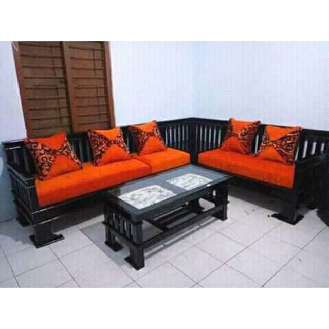 Kursi sofa kayu sudut minimalis