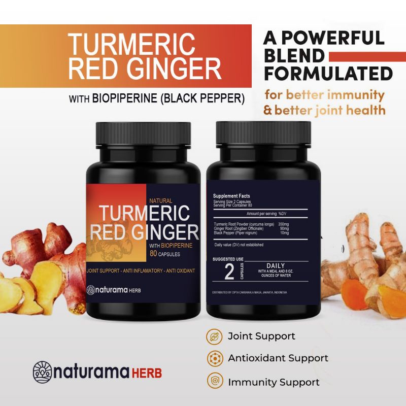Turmeric Red Ginger 80 Kapsul dengan Biopiperine