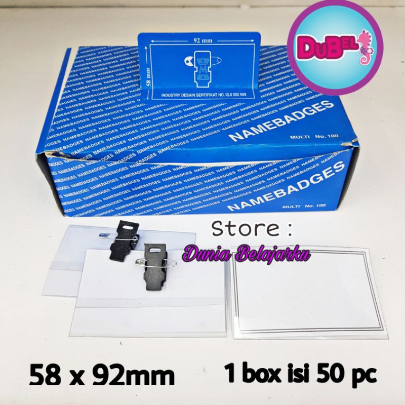 

ID Card Name Tag Peniti + Jepit (2 in 1) NameBadges 58x92mm
