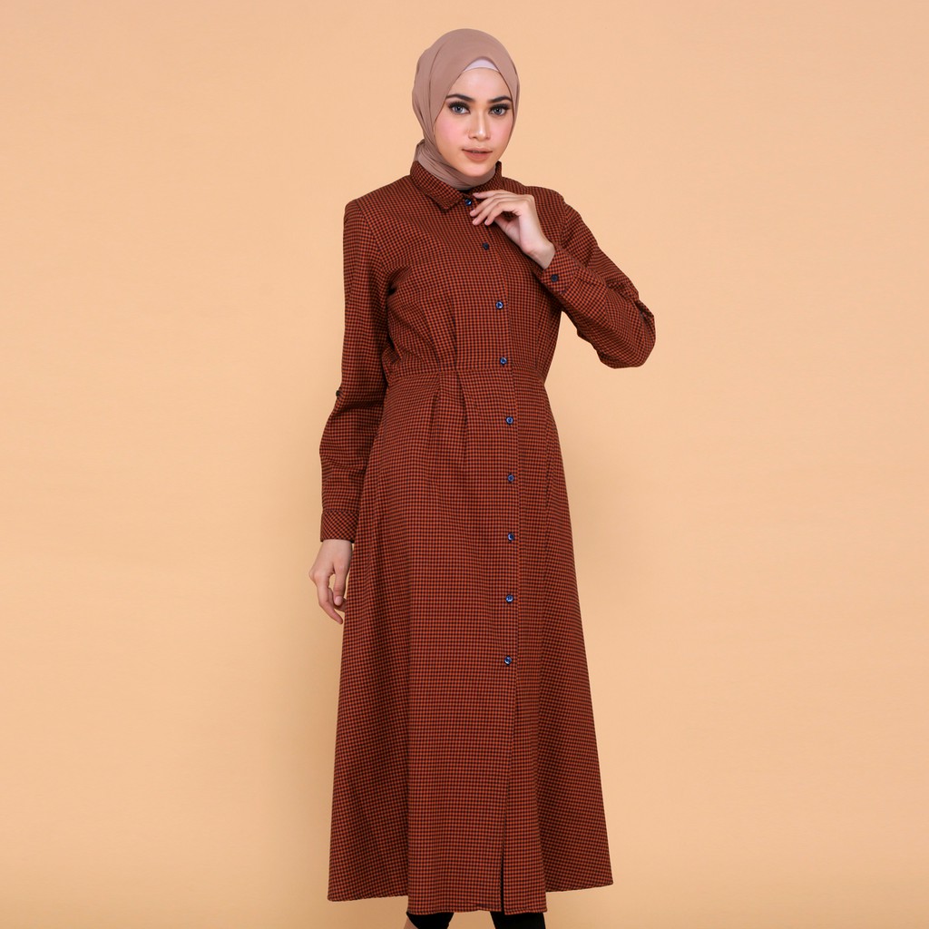 Benhill Gamis Wanita  Flannel Lengan Panjang Kotak Orange  0659-11530