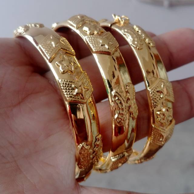 Gelang Bangkok Mata Motif Timbul Lapis Emas 24k