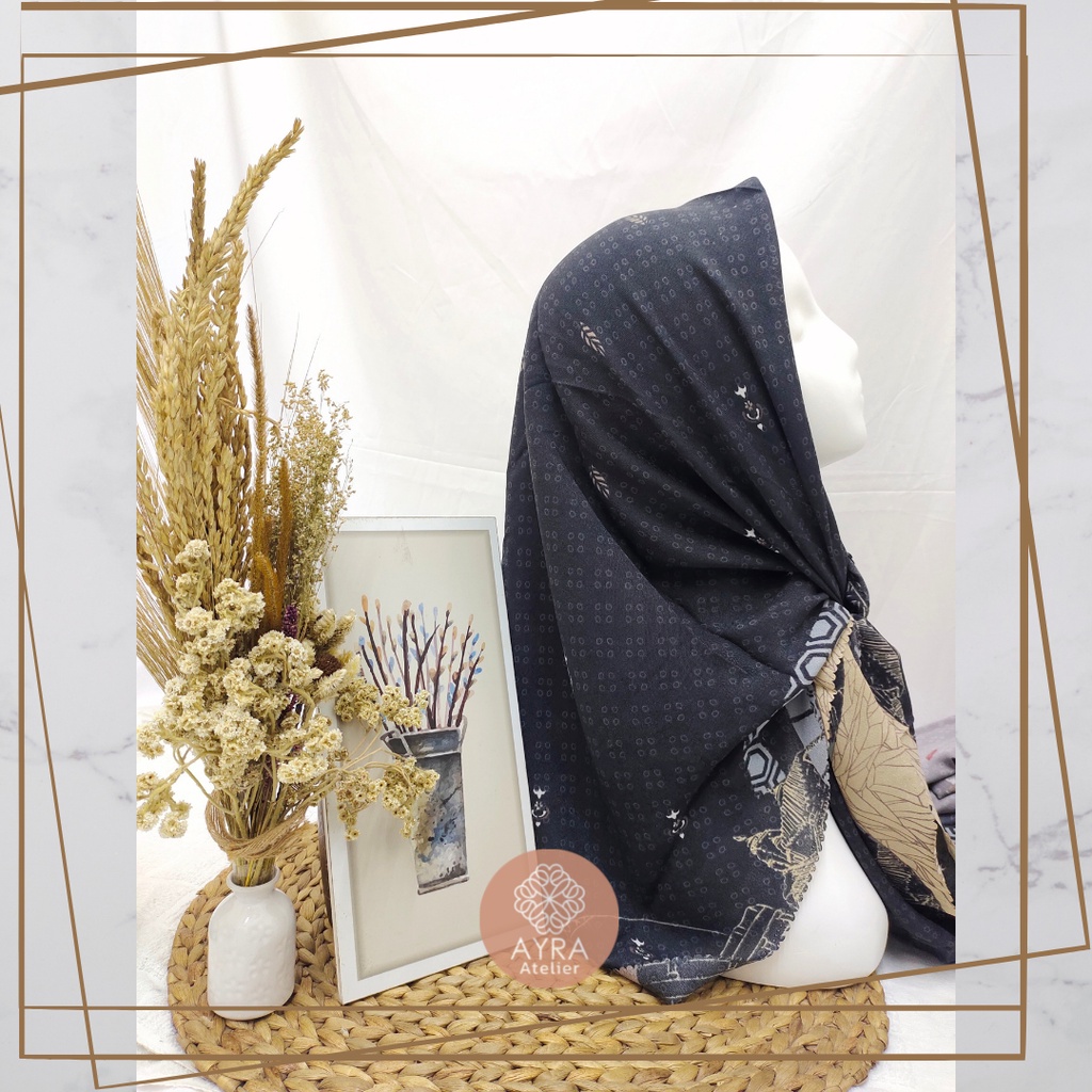 HIJAB SYARI SEGIEMPAT KERUDUNG JUMBO MOTIF JILBAB BESAR KERUDUNG JUMBO LASERCUT 130 cm JILBAB SYAR'I 130cm azzura Aubrey-C black