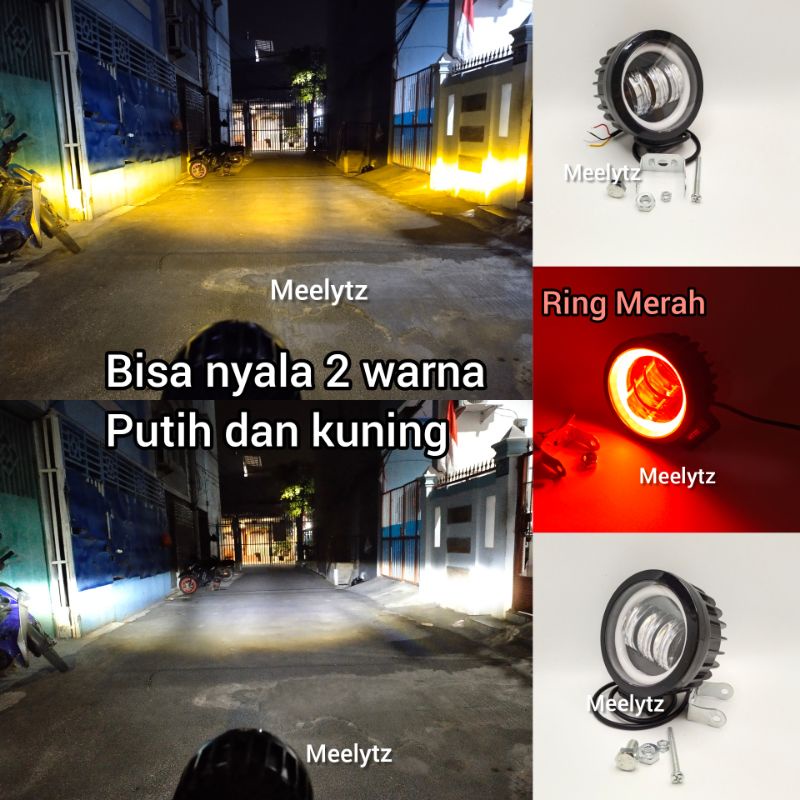 Lampu tembak sorot Led cree 3 mata Lensa 6D Bulat Ring merah Lampu tembak 2 warna putihkuning