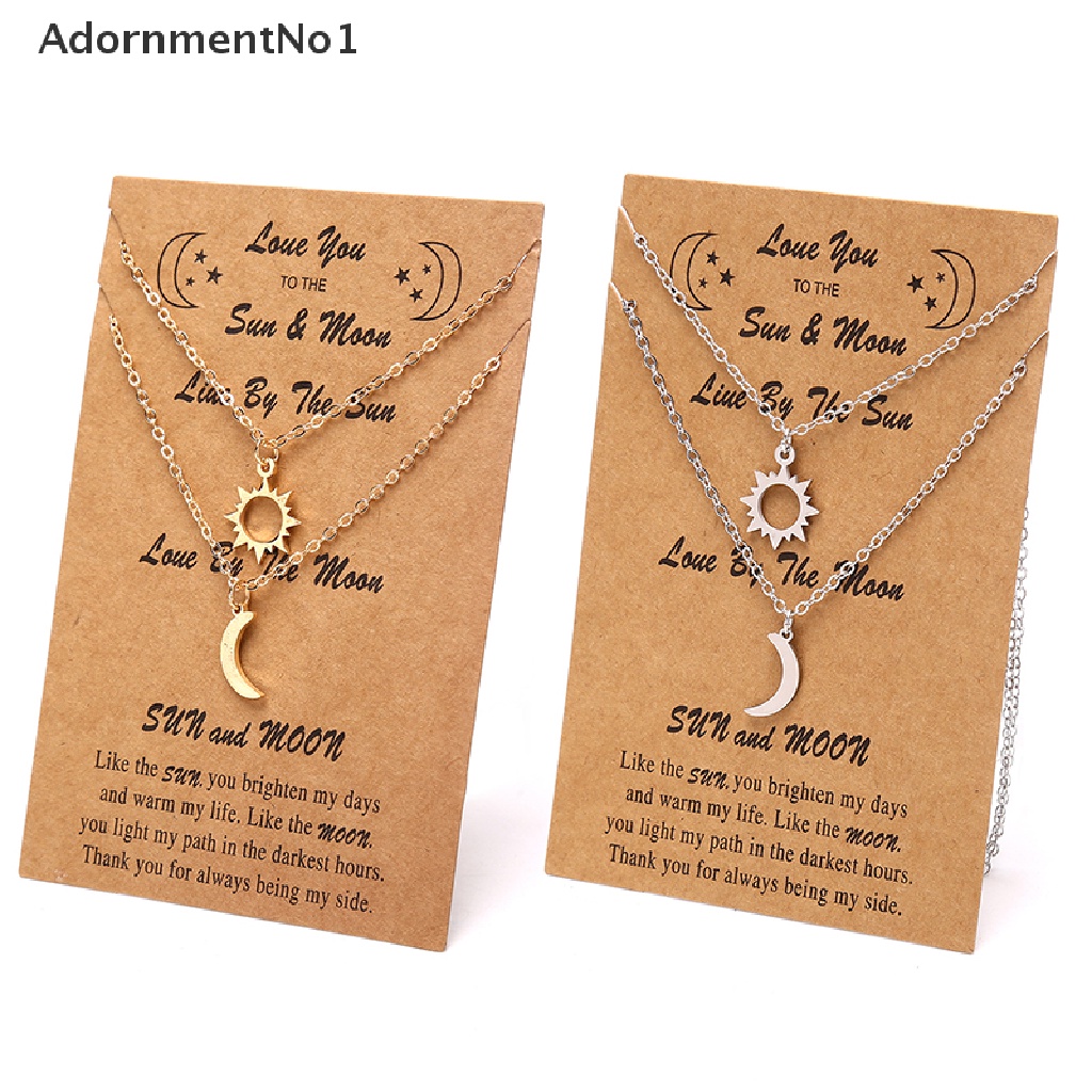 (AdornmentNo1) 2pcs / Set Kalung Rantai Stainless Steel Liontin Bulan + Matahari Untuk Pasangan / Pria / Wanita