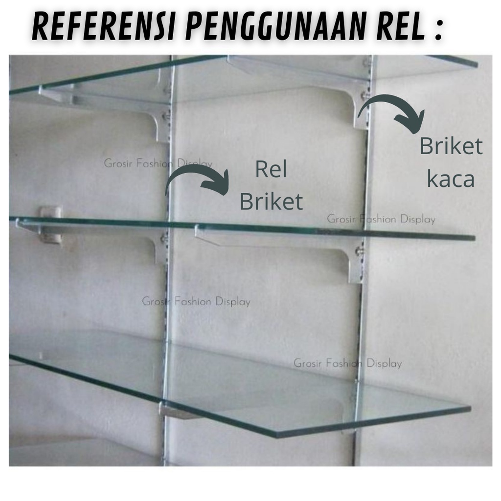 Tiang Breket/Rel Breket/Rak Pajangan Display Siku Breket/Rel Tiang Briket Chrome Silver-BH