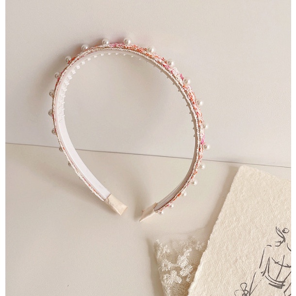 Bando Bandana Korea Anak Motif Mutiara Tweed Trendy Lucu Jill