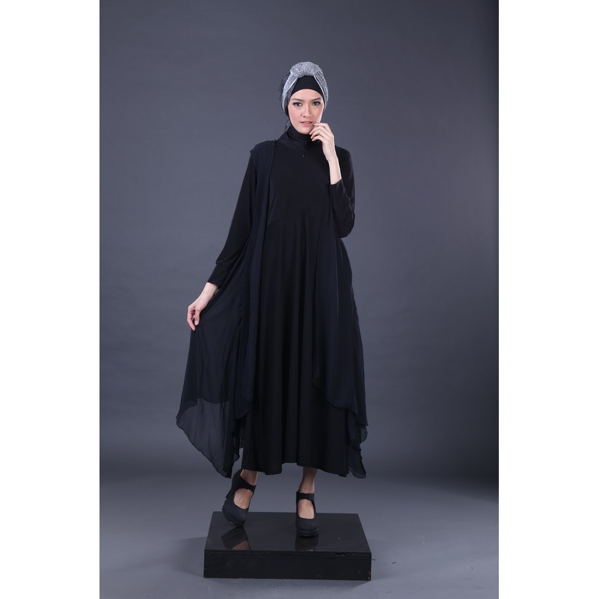 Busana Muslim Perempuan Gamis Hitam Branded / Baju Muslim Wanita Gf