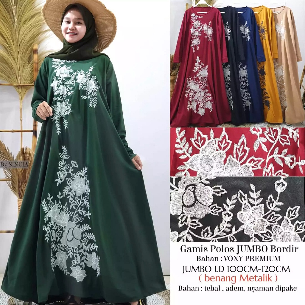 Gamis Bordir 777 Jumbo LD 120-160 cm size XXL-XXXL / Gamis Mayung Bordir / Abaya Mewah / Abaya Bordi