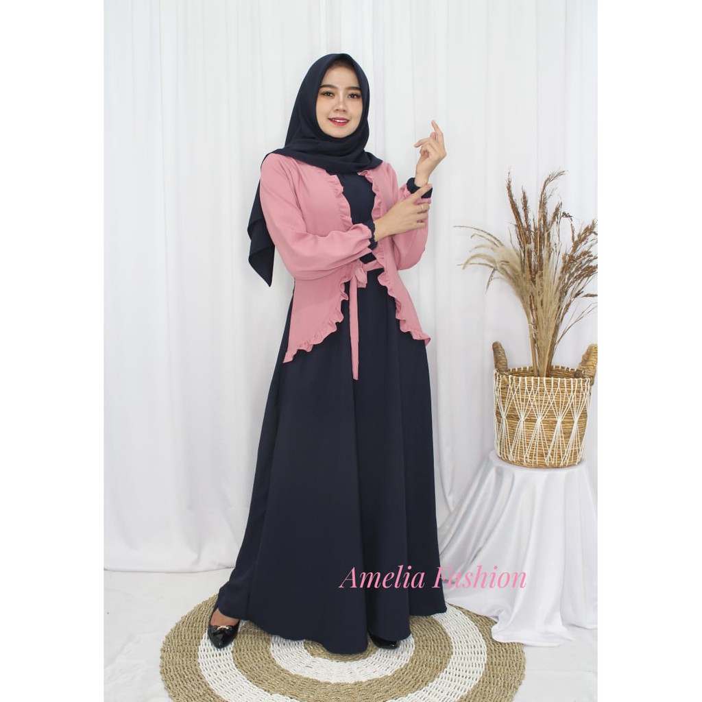 gamis modis outer by Amelia aneska itycrepe premium model terbaru blezer modis terbaru