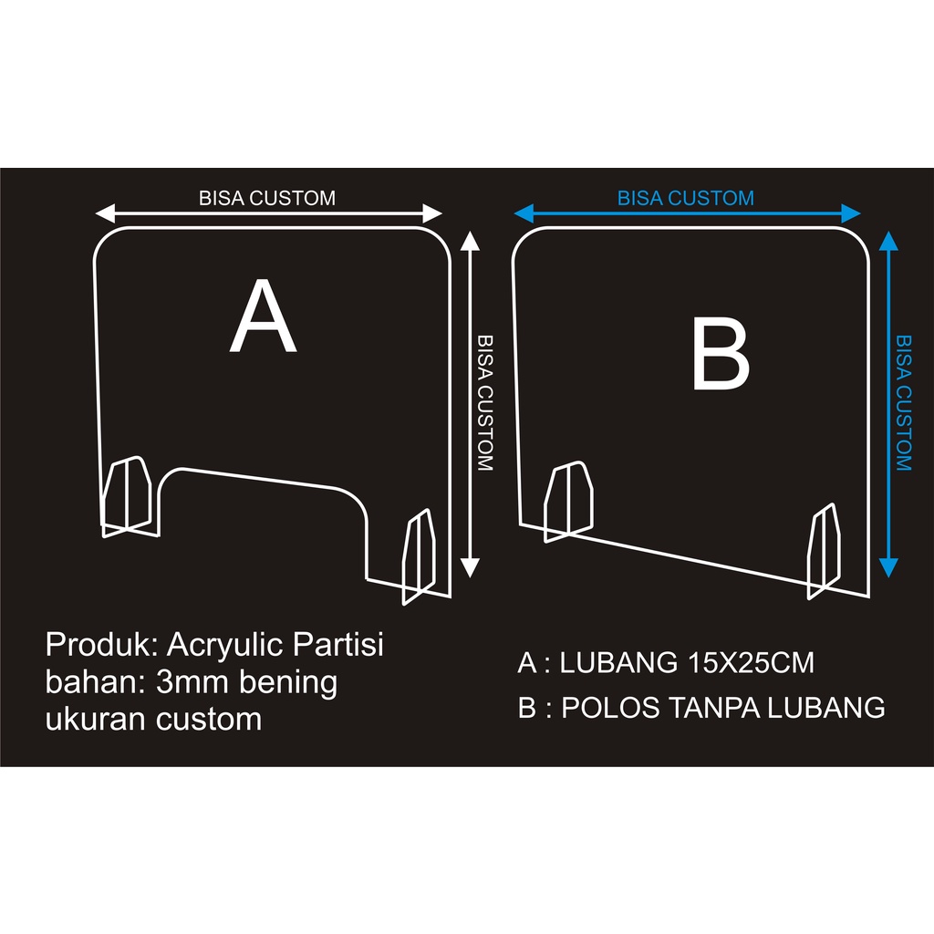 partisi acrylic sekat meja pembatas ruangan kasir divider 3mm bening murah 60x60cm