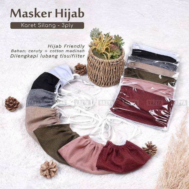 Masker Hijab Karet Silang 3 ply