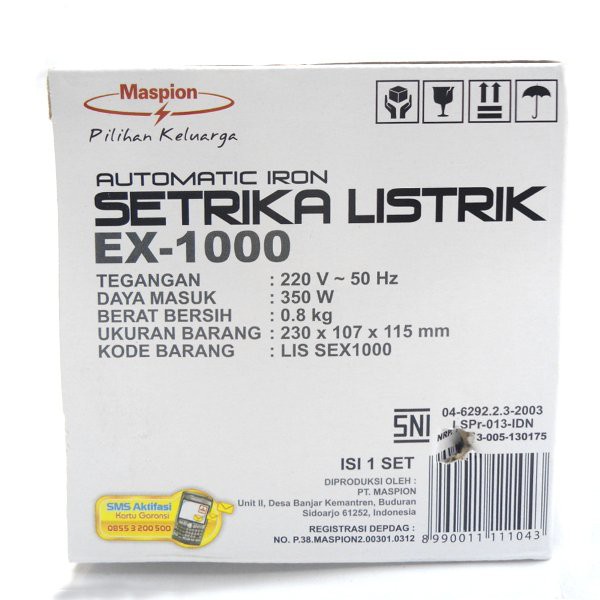 Setrika Maspion EX 1000 Setrika Gosokan Murah Berkualitas (automatic Dry Iron)