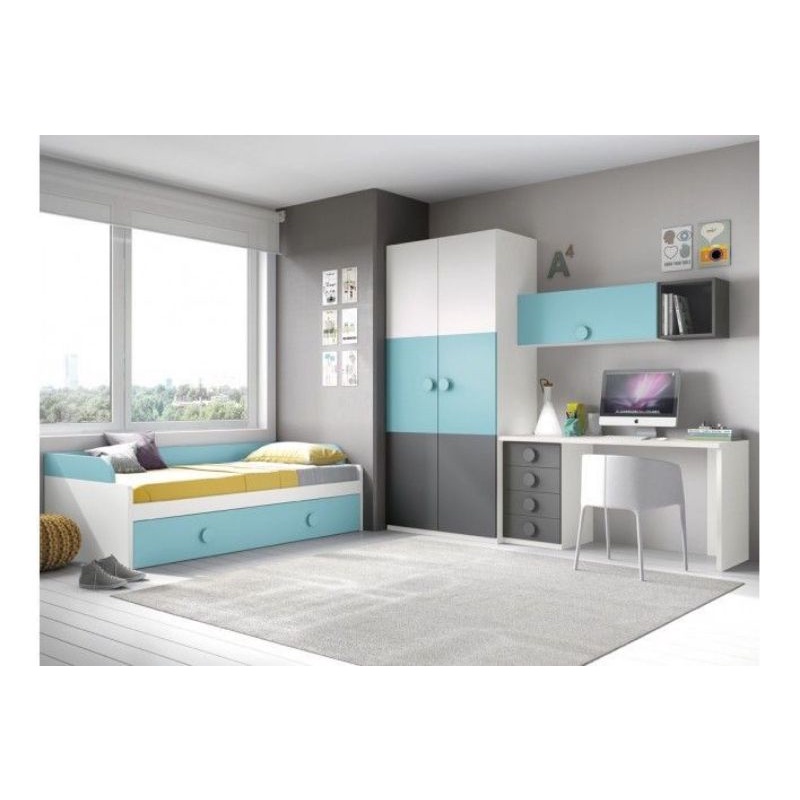 Satu set kamar tidur anak minimalis kayu dipan meja belajar lemari