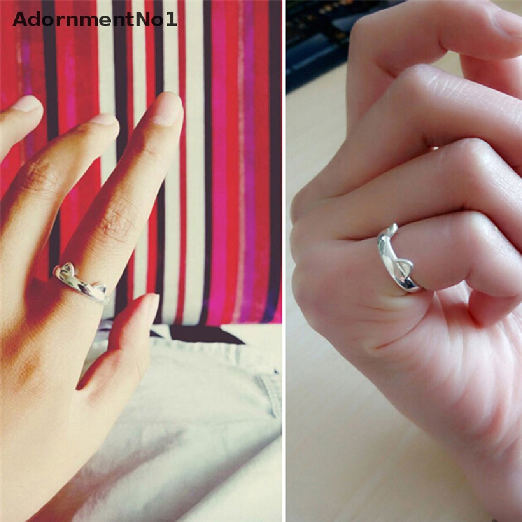 (AdornmentNo1) 1pc Cincin Bentuk Telinga Kucing Lapis Silver Untuk Wanita