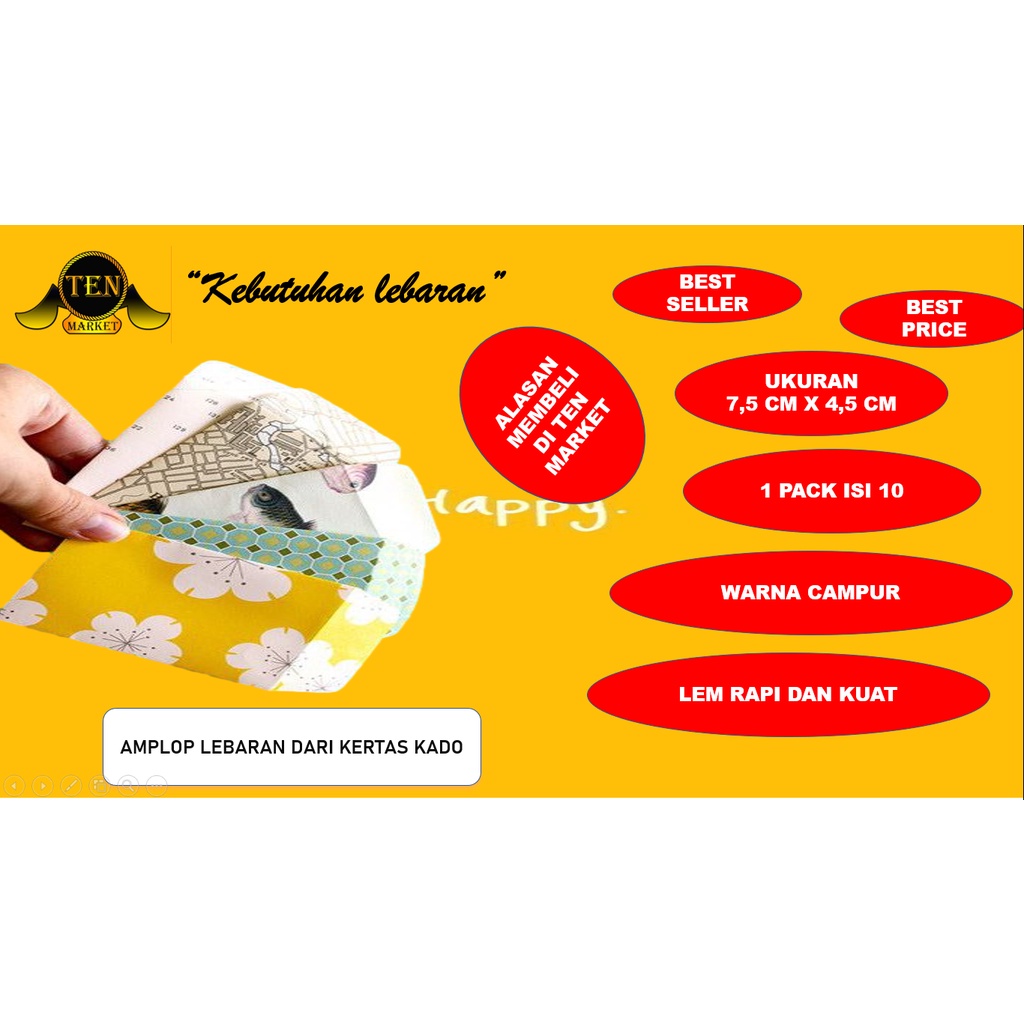 

Amplop dan Angpau kertas kado 1 pack isi 10 (setiap pembelian 20 pack bonus 1 pack)