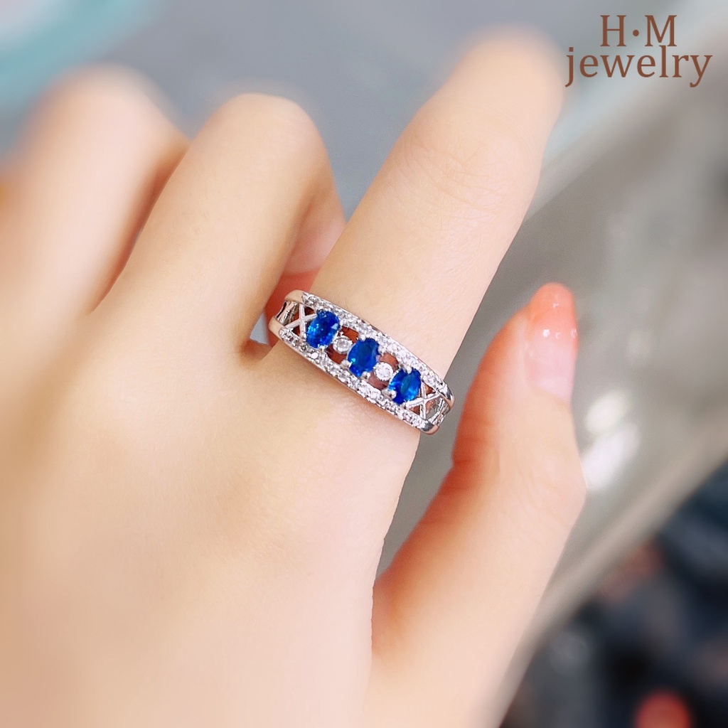 Cincin Sapphire Bahan S925 Silver Stackable