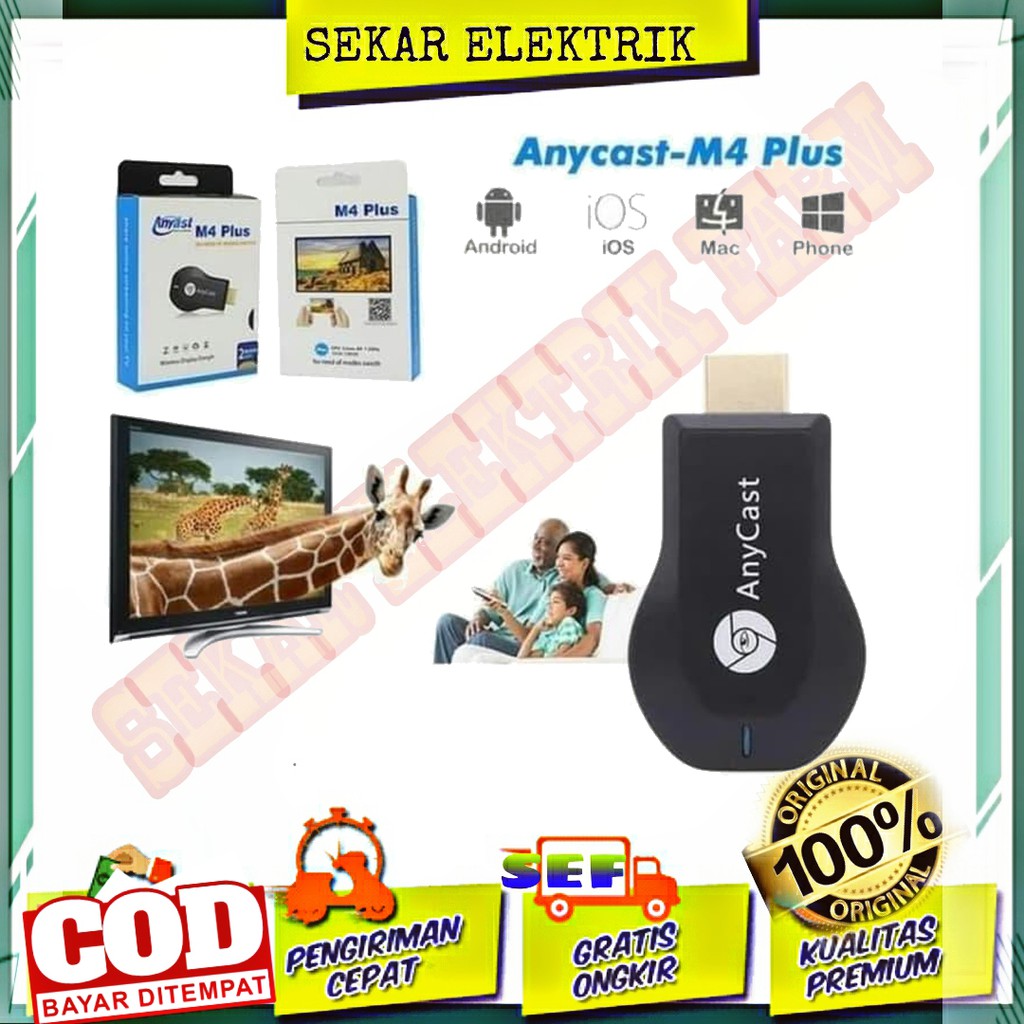 PAKET LENGKAP ANYCAST Dari HP Ke TV Tabung/LED/MONITOR HDMI DONGGLE TO RCA3 Koneksi Lebih Mudah