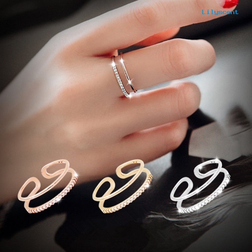 Cincin Jari Model Double Layer Aksen Berlian Imitasi Untuk Wanita