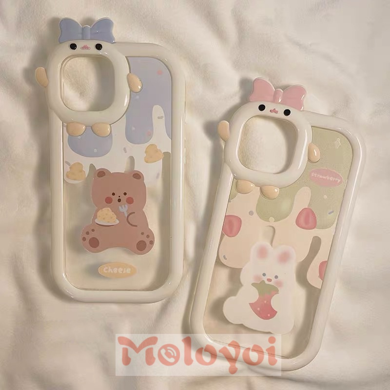 Soft Case TPU Motif Kartun Beruang / Kelinci / Es Krim 3D Untuk IPhone 7 8 14 Plus 13 11 12 14 Pro MAX 6 6S XR X XS MAX SE