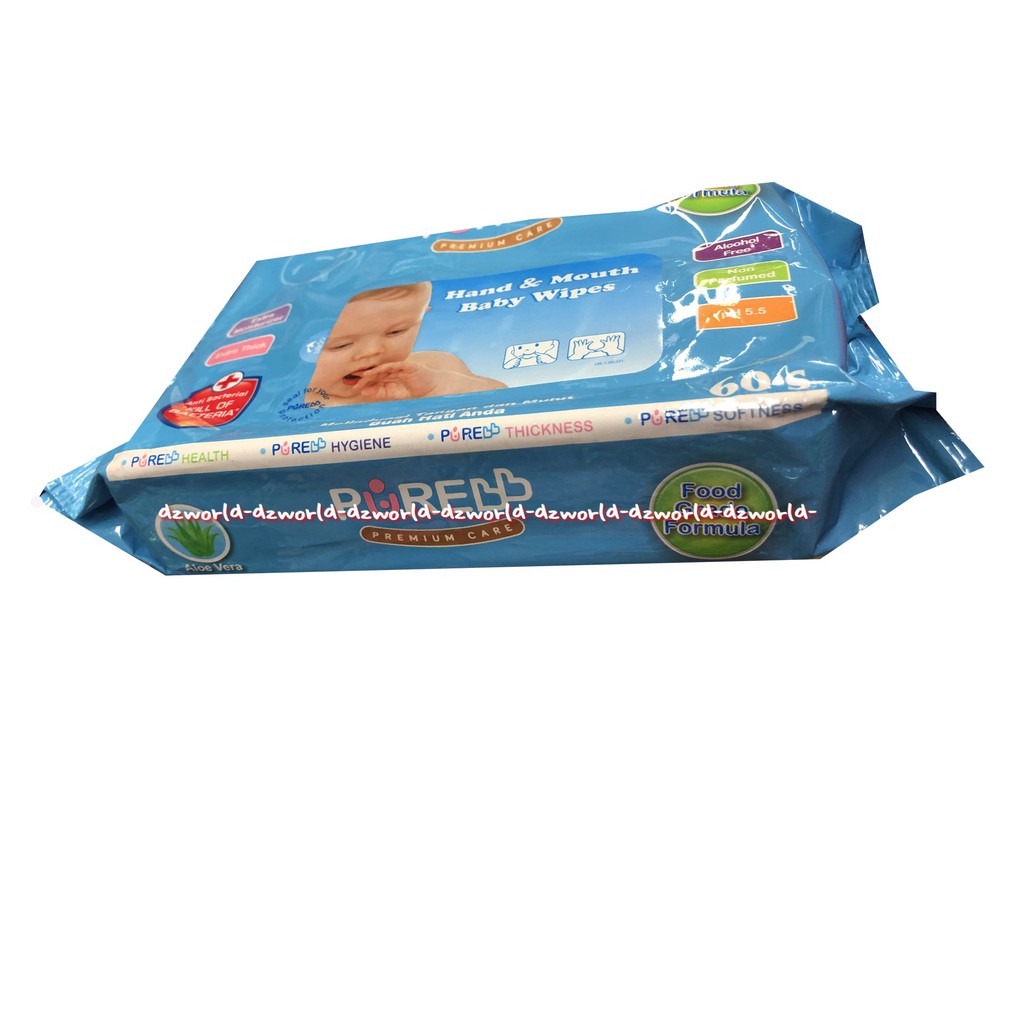 Pure Baby Hand Mouth Baby Wipes 60sheet Tissue Basah Bayi Biru Kuning