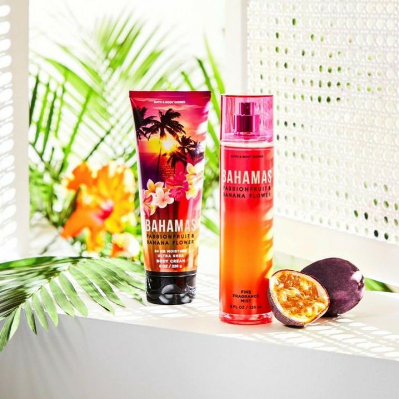 BATH AND BODY WORKS BBW BAHAMAS PASSIONFRUIT &amp; BANANA FLOWER SERIES MIST LOTION SHOWER GEL BODY CREAM HAND CREAM SHOWER GEL BODY CREAM LOTION MIST WASH WALLFLOWER ROOMSPRAY SCENTPORTABLE GENTLE GEL DEEP CLEANSING GENTLE FOAMING CREAMY LUXE