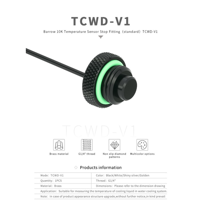 BARROW TCWD-V1 10K Temperature Sensor Stop Plug Standard Black