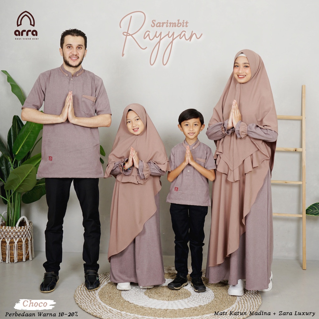 Arra Sarimbit Keluarga Gamis Ayah Ibu Anak Series Rayyan Warna Choco Original Premium Baju Pasangan Couple Busana Muslim Terbaru 2022