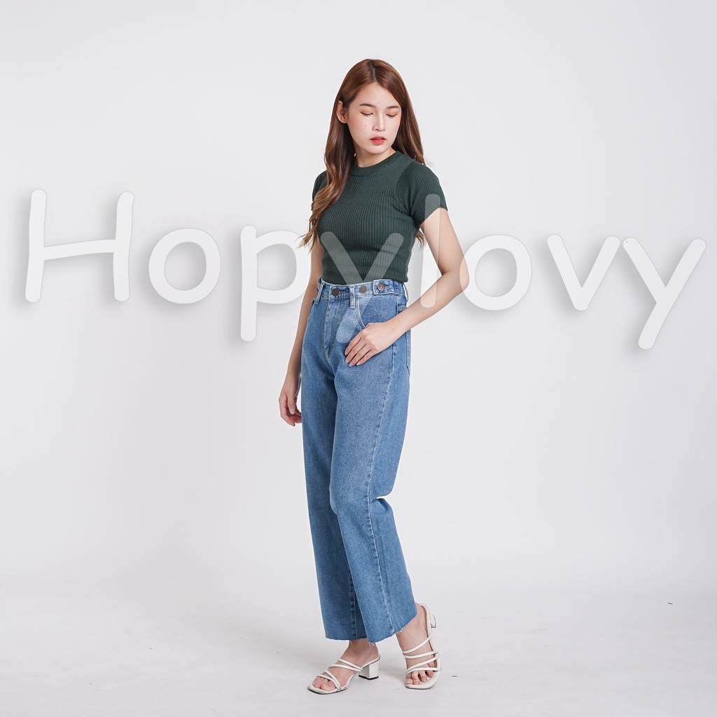 Celana Kulot Wanita | Celana Kulot Jeans | Boyfriend Loose Double Button HOPYLOVY