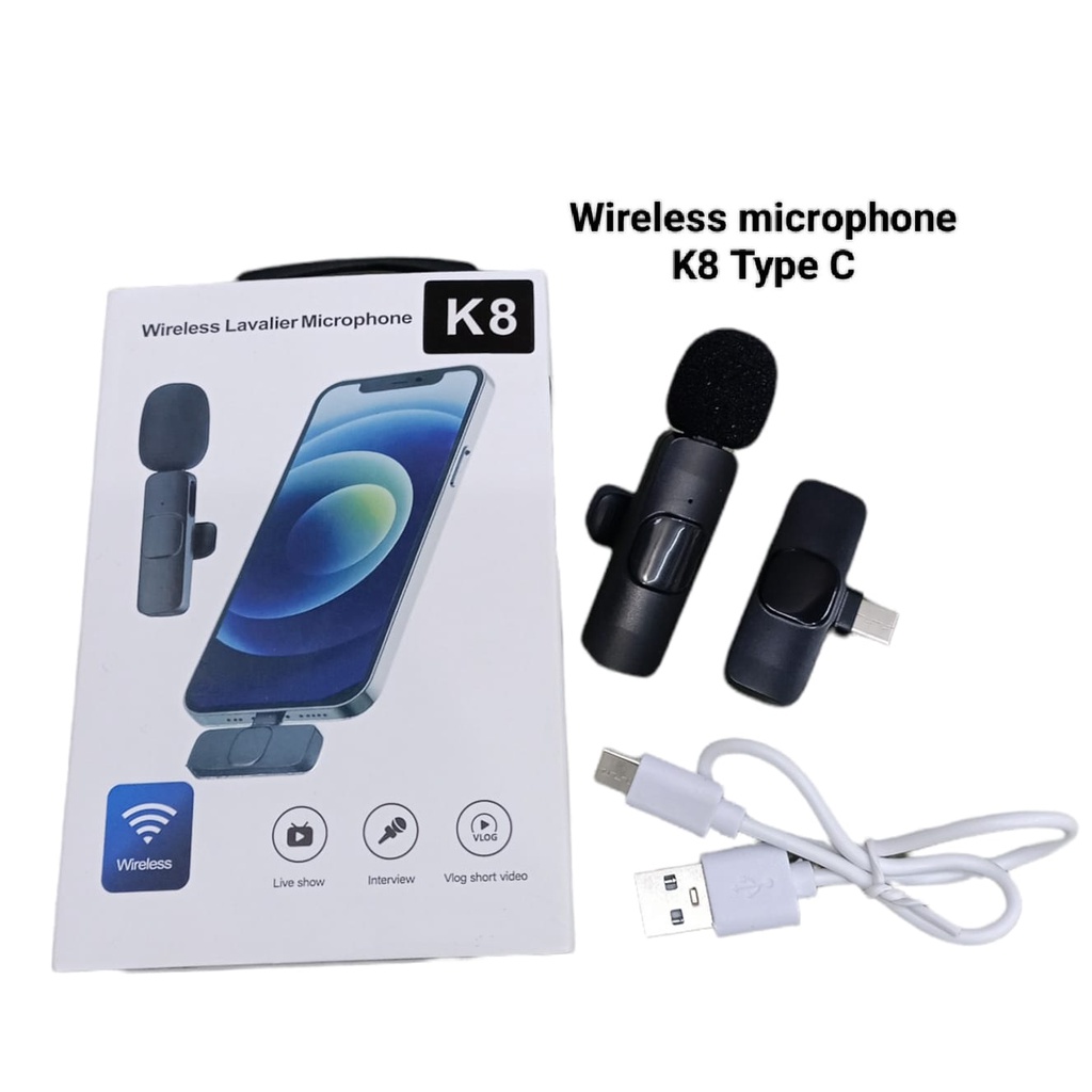 Mikrofon Nirkabel Lavalier Mic Portabel Audio Video Wireless Microphone Klip Untuk IPhone Android ( K8 / K9 )