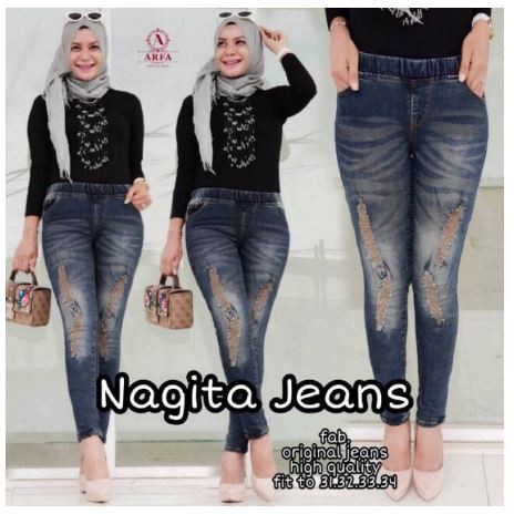 NAGITA JEANS sobek tidak tembus,lapis puring Brown bahan melar (CRLS,DWSN)