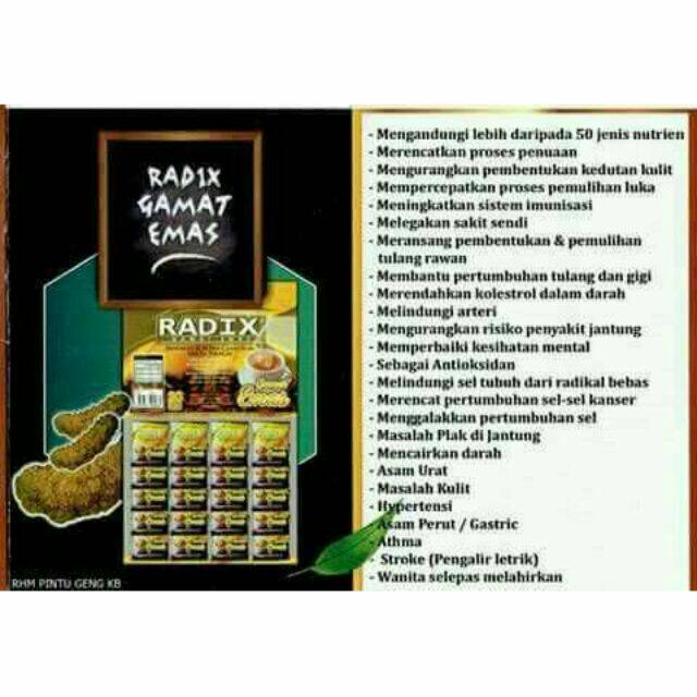 Kopi radix gamat emas papan asli import malaysia isi 20 sachet.