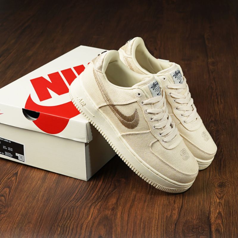 Sepatu Sneakers Nike Air Force 1 Low X Stussy Fossil (BNIBWT) Premium Impor Original 1:1 Miror