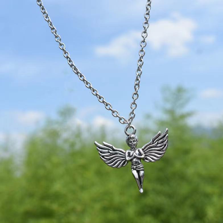 Kalung Rantai Panjang Dengan Liontin Malaikat Gaya Punk Hip Hop Retro