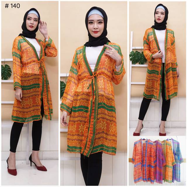 JakartaFashion - cardigan tunik serut tali depan motif etnic tribal bahan ringan long outer pantai