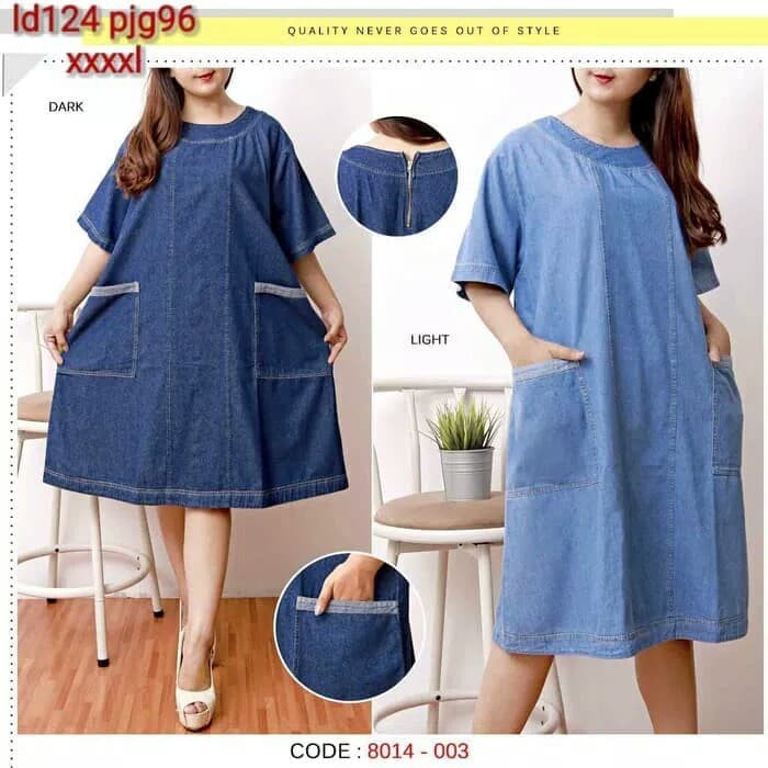 Dress jeans denim baju hamil wanita import JUMBO big size - Navy Murah