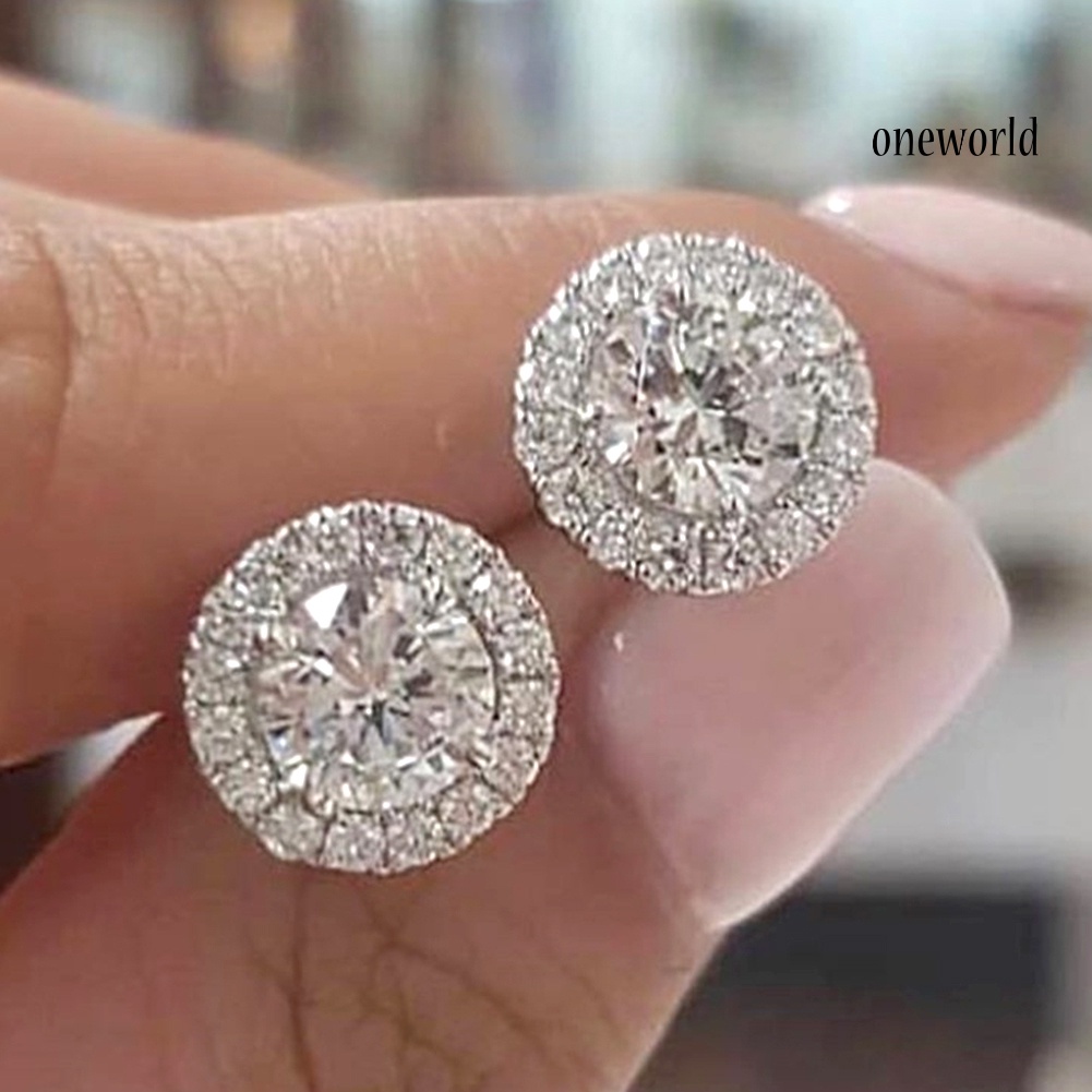 OW# Fashion Women Luxury Alloy Round Rhinestone Inlaid Stud Earrings Birthday Gift