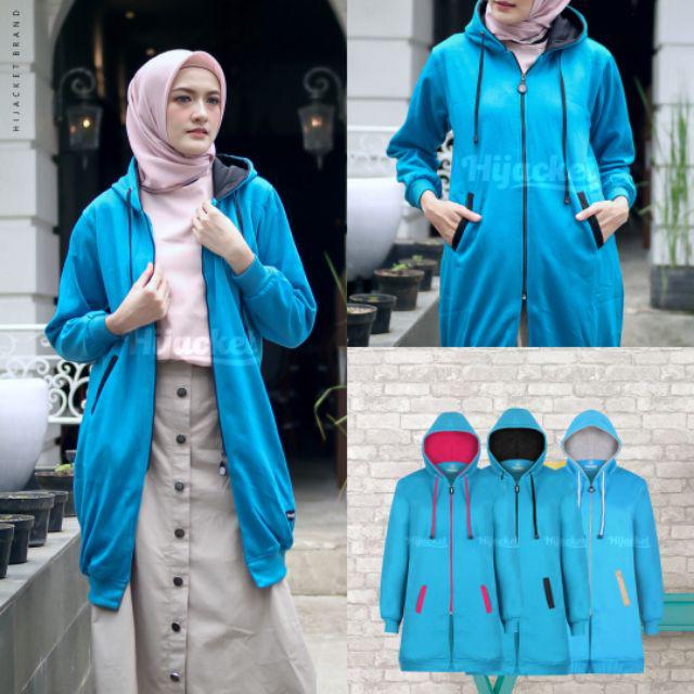 Jaket Tebal Wanita Hijab Hijacket Basic Sweater Hijaket Hoodie Original Model Polos Panjang-Blue