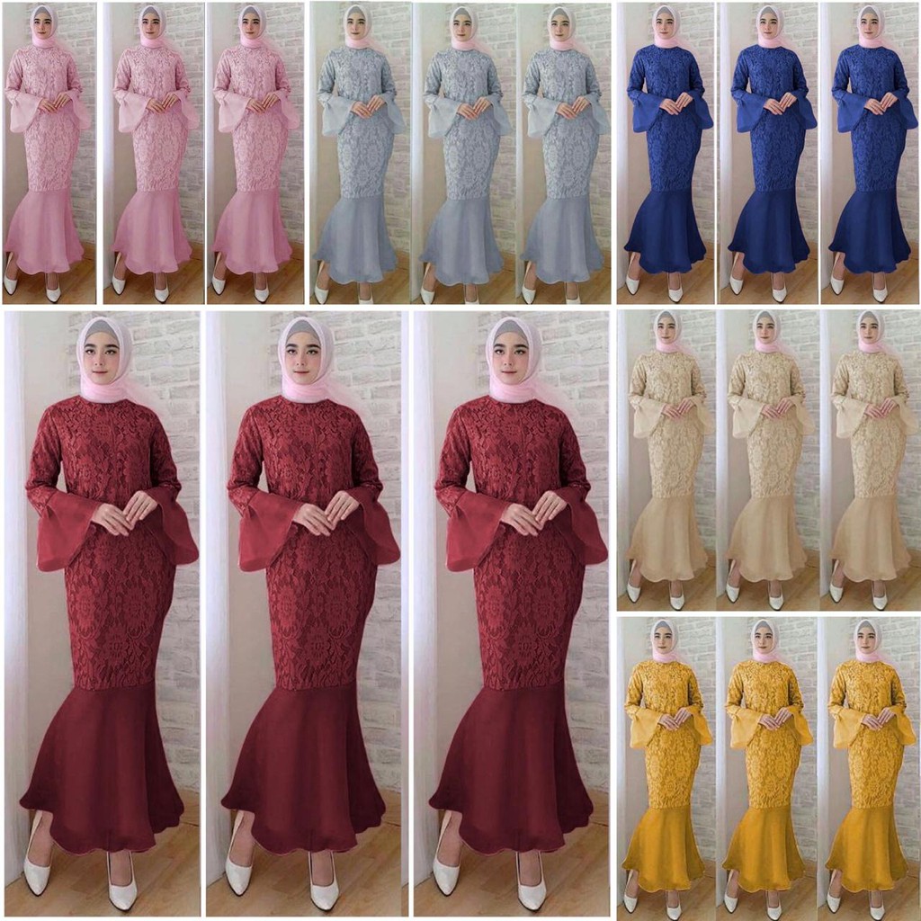 Maxi Mermaid Duyung Brukat Corneli Lapis Furing+ Organdi TERMURAH GAMIS BROKAT MUSLIM LEBARAN