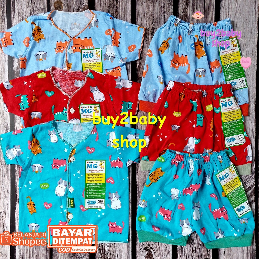 Baju bayi setelan piyama pendek celana pendek warna motif Moms Gift usia 0-3 Bulan 3 Setelan