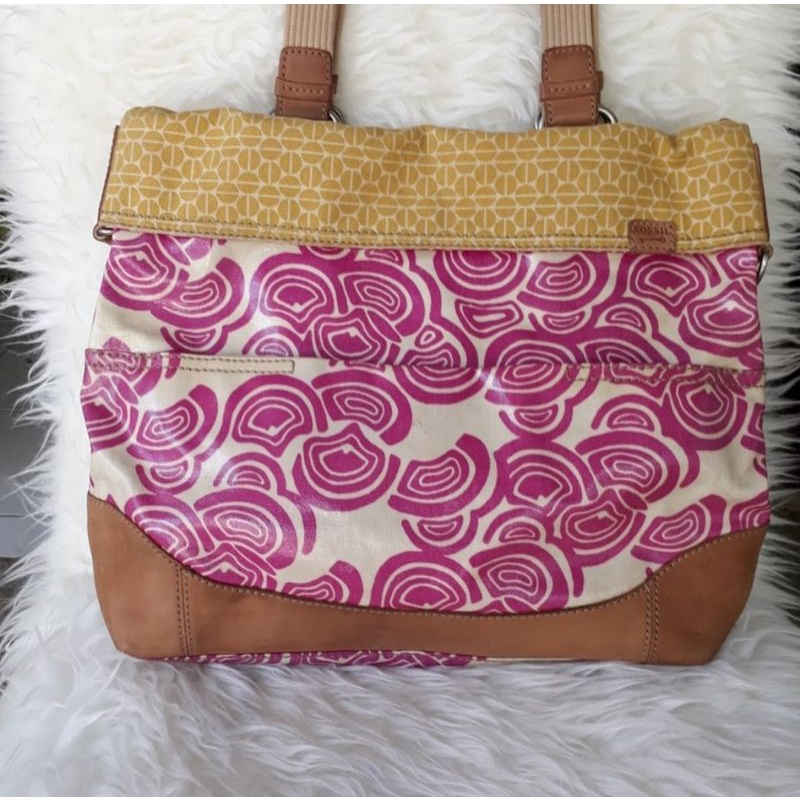 Tas Fossil Keyper Shopper Swirl Pink / Tas Fossil Preloved / Tas Tote Kanvas / Tas Fossil Original