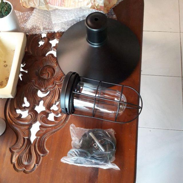 L575 Lampu  Gantung  hias  Sarang kaca kap hitam kafe resto 