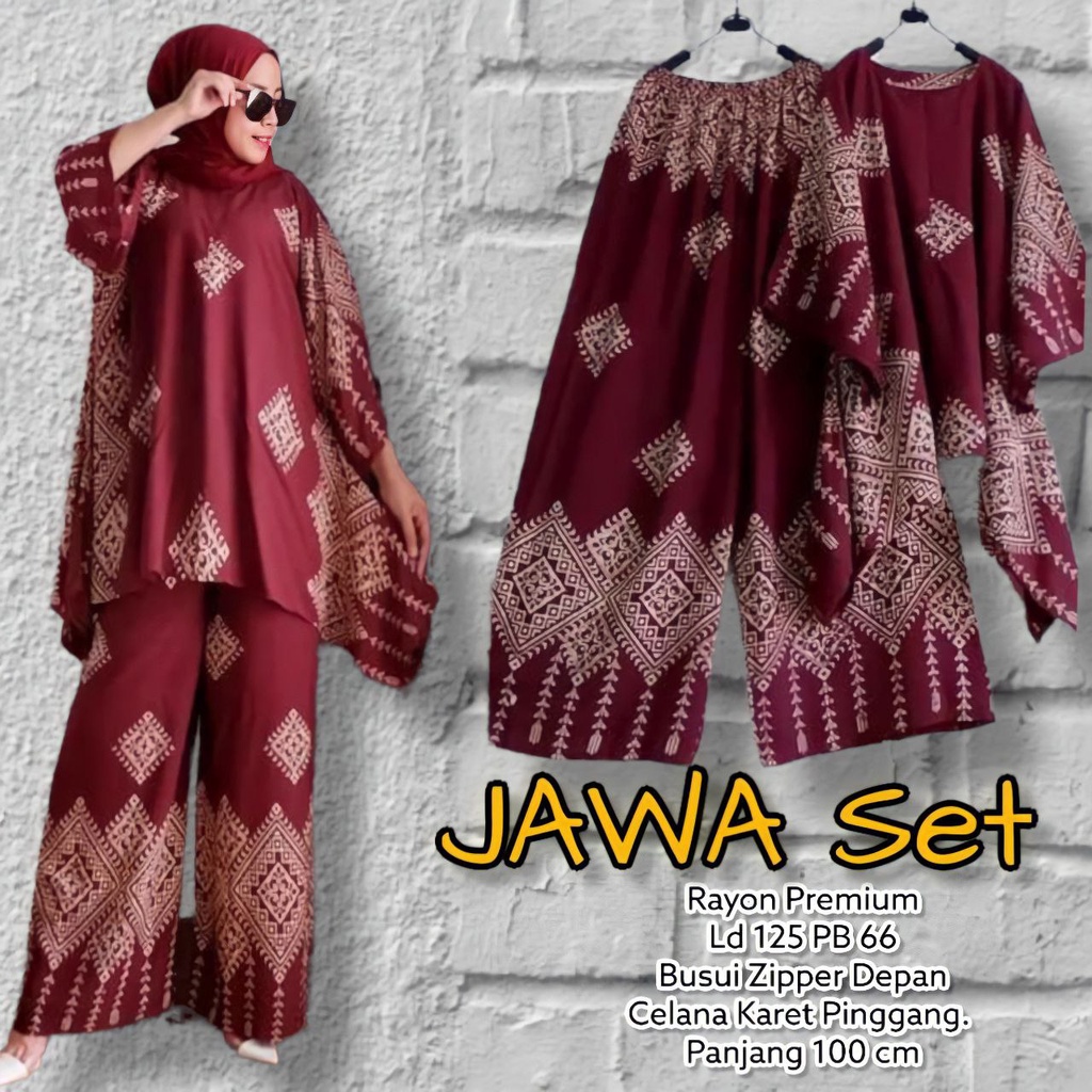 Jawa Set Jumbo Rayon Tie Dye  Batik Premium Waka Waka Setelan Wanita Celana Panjang Set Bigsize LD 125 cm