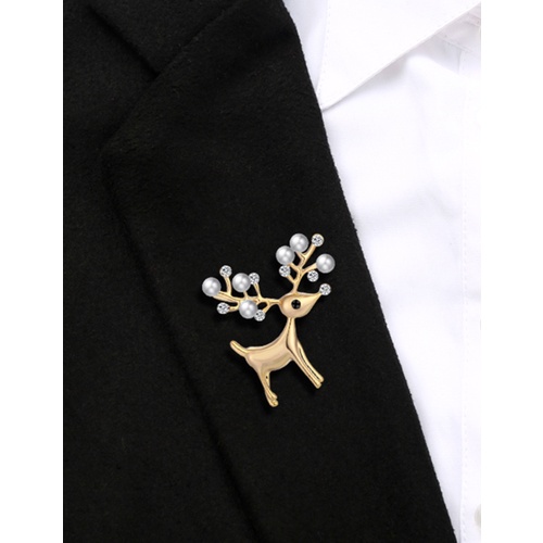 LRC Brooch Fashion Alloy Diamond Pearl Christmas Deer Brooch F88702