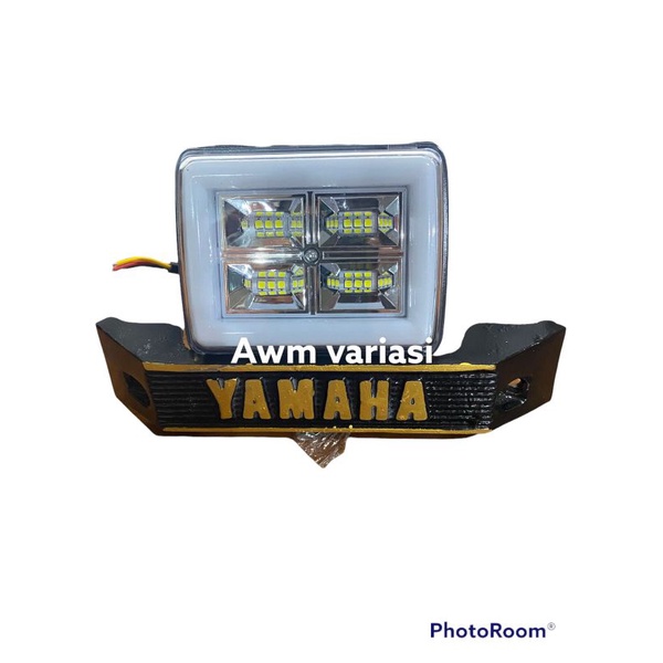 PAKET LAMPU TEMBAK LED CWL 8 MATA 4D LENSA SET KUMIS YAMAHA PLUS PLAT NOMOR ATAS