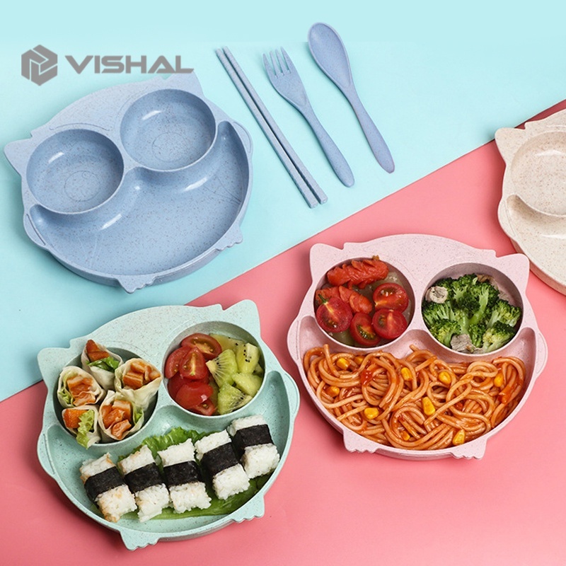 VISHAL Piring makan set anak Piring makan wheat 4 in 1 lucu anak VS