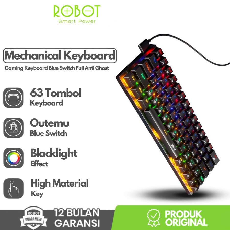 ROBOT KB20 Keyboard Wired Mechanical 63 Keys Rainbow Backlighting