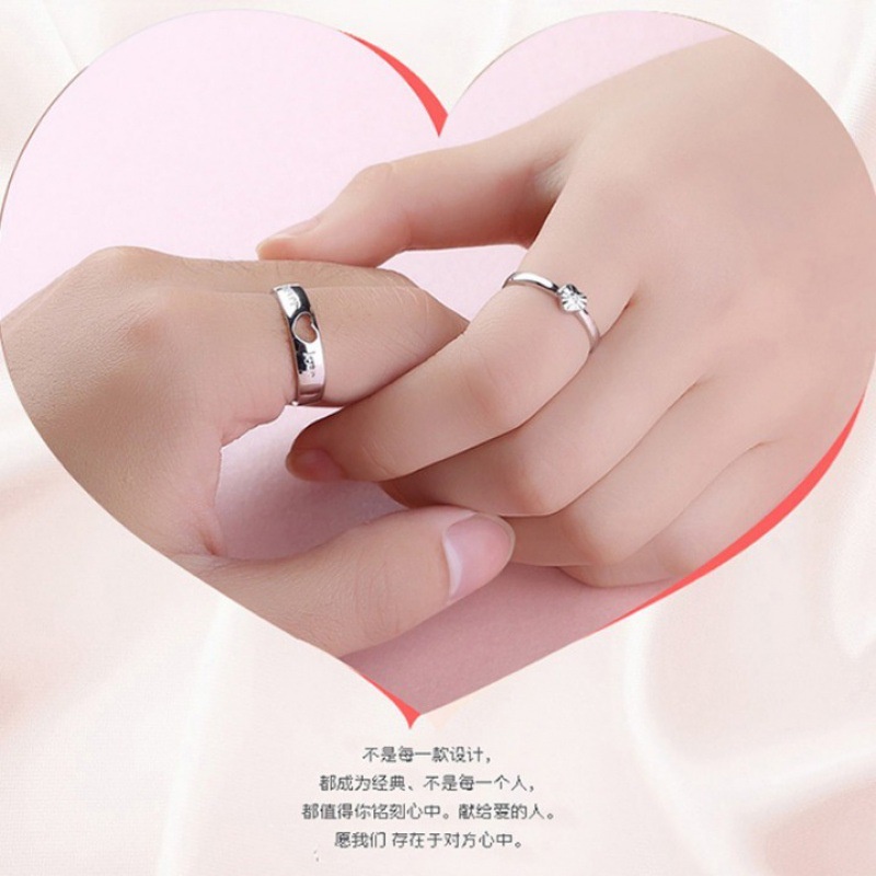 Cincin Pertunangan Untuk Wanita | Cincin Pasangan | Batu Permata Buatan Lapis Emas | Cincin Bahan Stainless Steel | Perhiasan Adjustable Bahan Titanium Steel | Kotak Hadiah Gaya Jepang / Korea