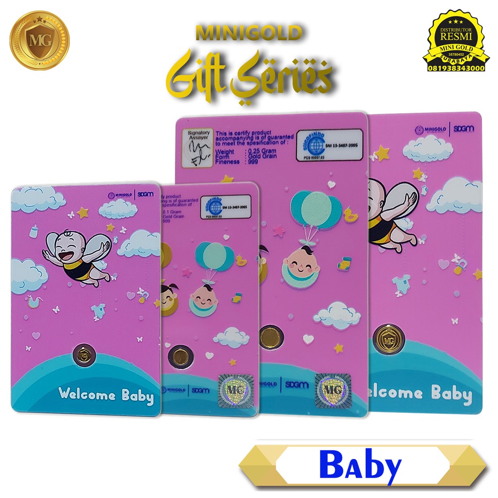 Minigold Gift Series WELCOME BABY Asli Logam Mulia Emas Murni 24 Karat Gift Card Hadiah Kelahiran