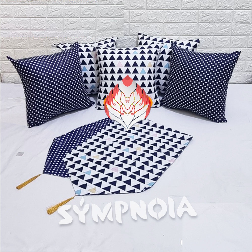 Paket Komplit 40x40- 5 Bantal sofa +  5 Sarung Bantal &amp; Taplak Meja