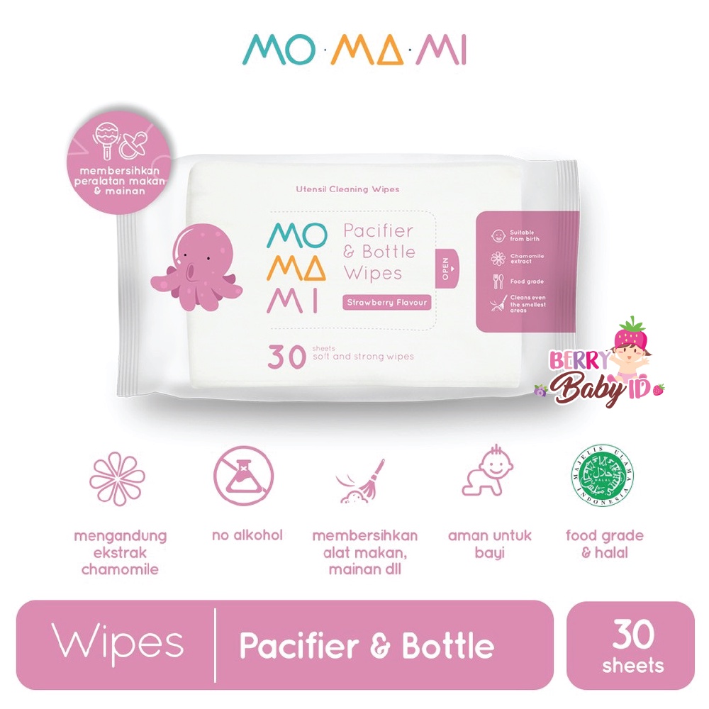 Momami Pacifier &amp; Bottle Wipes Tisu Basah Pembersih Botol Empeng Mainan Bayi Berry Mart